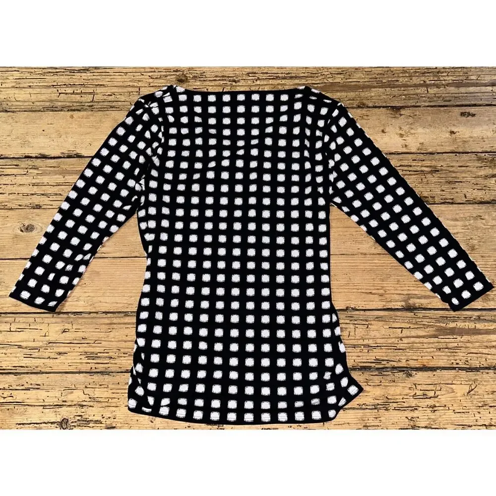 Vince Camuto Women’s Size M Black/ White Faux Wrap 3/4 Sleeve Top NWOT_2